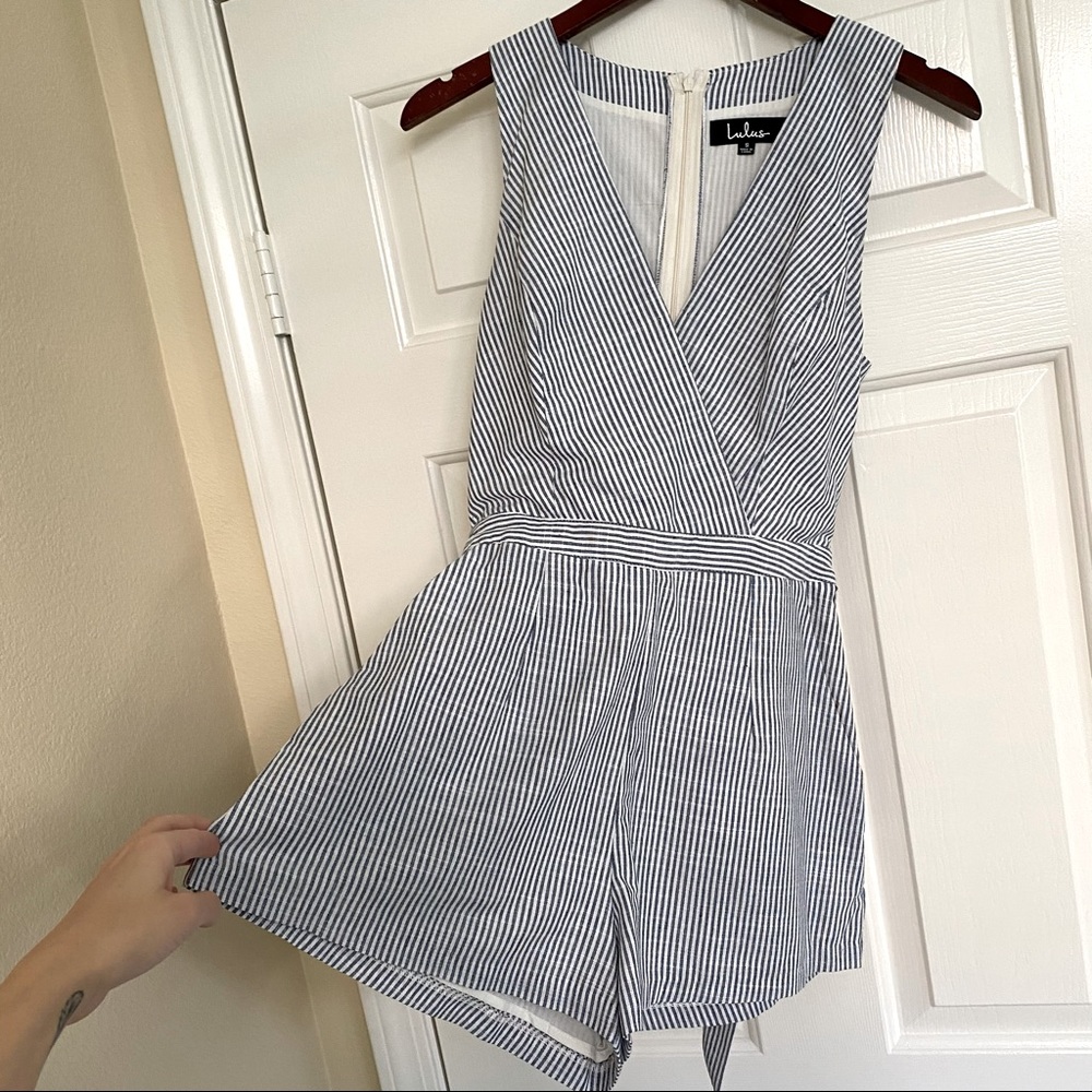 Lulus Blue & White Striped Romper — S
